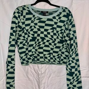 RSQ Green and Black Geometric Crop Top